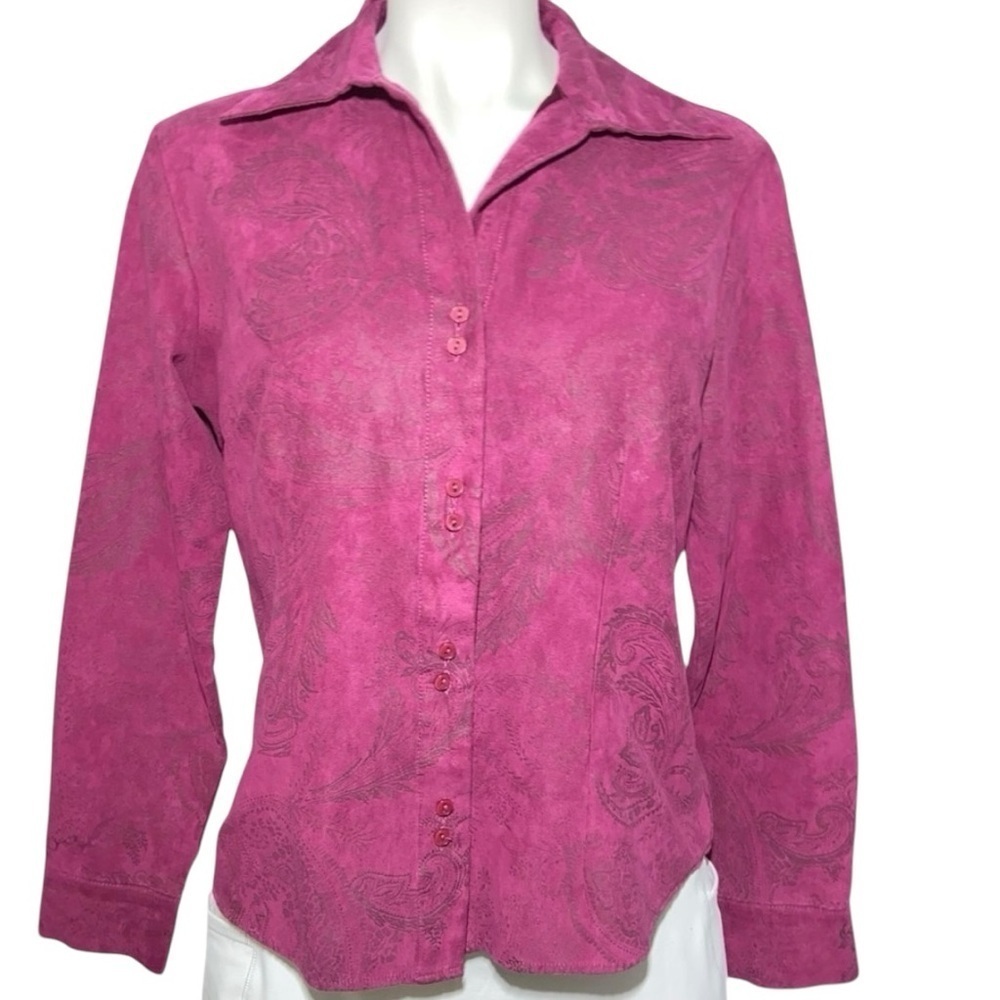 LEMON GRASS STUDIO Women’s Long Sleeved Double Button Down Shirt Large Purple